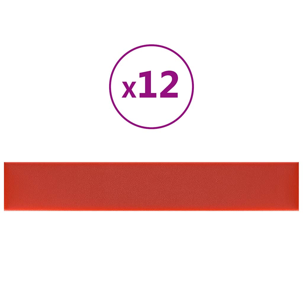 Πάνελ Τοίχου 12 τεμ. Κόκκινα 90 x 15 εκ. 1,62μ² Συνθετικό Δέρμα