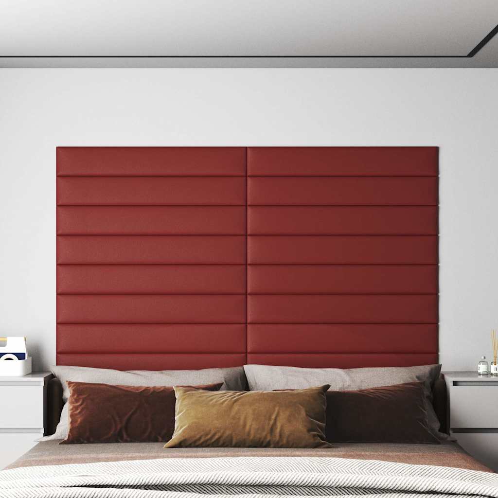Πάνελ Τοίχου 12 τεμ. Κόκκινα 90 x 15 εκ. 1,62μ² Συνθετικό Δέρμα