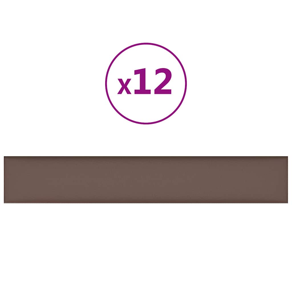 Πάνελ Τοίχου 12 τεμ. Καφέ 90 x 15 εκ. 1,62 μ² Συνθετικό Δέρμα