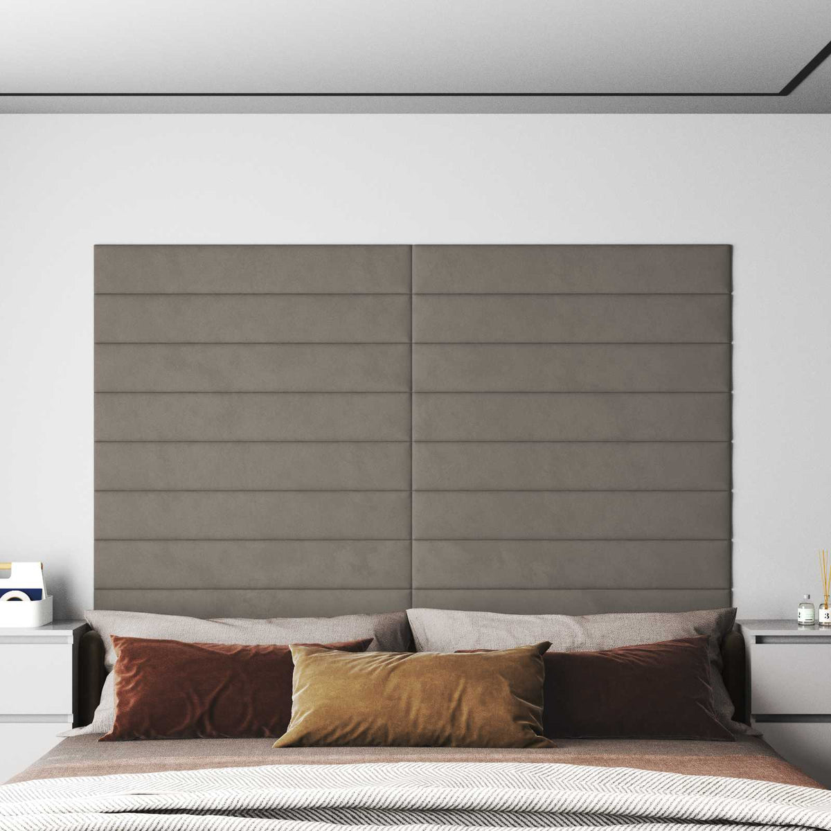 Πάνελ Τοίχου 12 τεμ. Ανοιχτό Γκρι 90 x 15 εκ. 1,62 μ² Βελούδινα