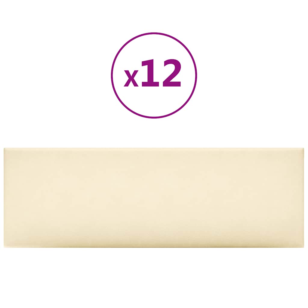 Πάνελ Τοίχου 12 τεμ. Κρεμ 90 x 30 εκ. 3,24 μ² Συνθετικό Δέρμα - Pakobazaar