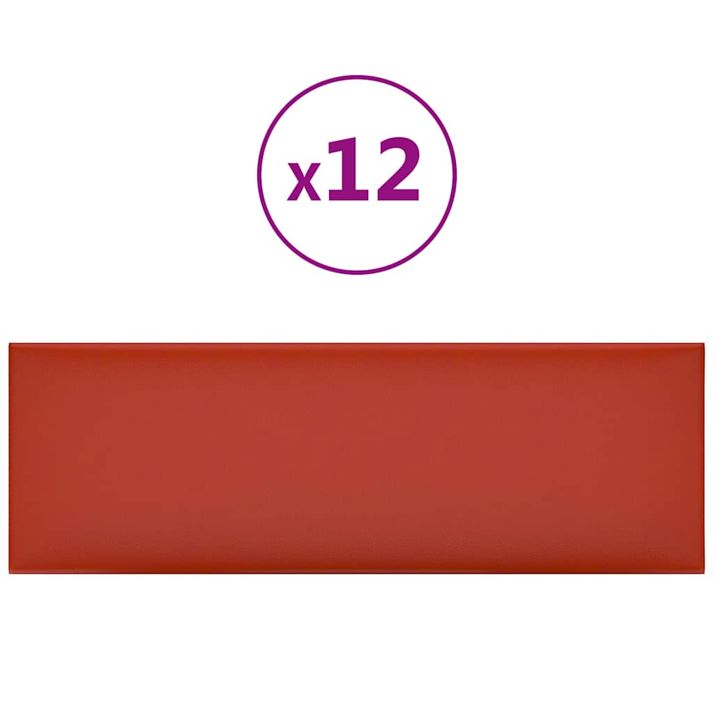 Πάνελ Τοίχου 12 τεμ. Κόκκινα 90 x 30 εκ. 3,24 μ² Συνθ. Δέρμα