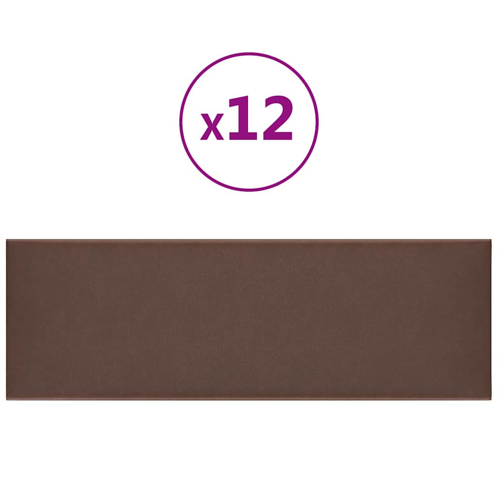 Πάνελ Τοίχου 12 τεμ. Καφέ 90 x 30 εκ. 3,24 μ² Συνθετικό Δέρμα - Pakobazaar