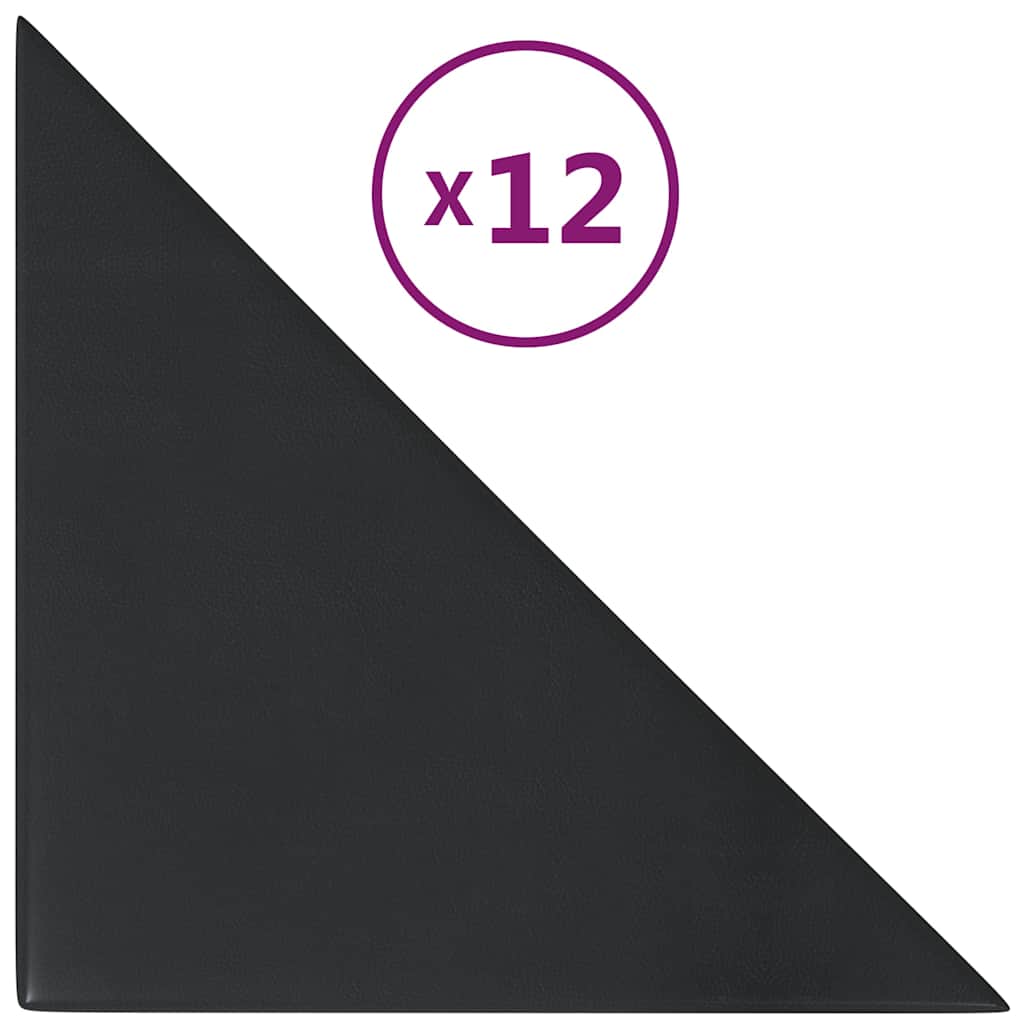 Πάνελ Τοίχου 12 τεμ. Μαύρα 30 x 30 εκ. 0,54 μ² Συνθετικό Δέρμα