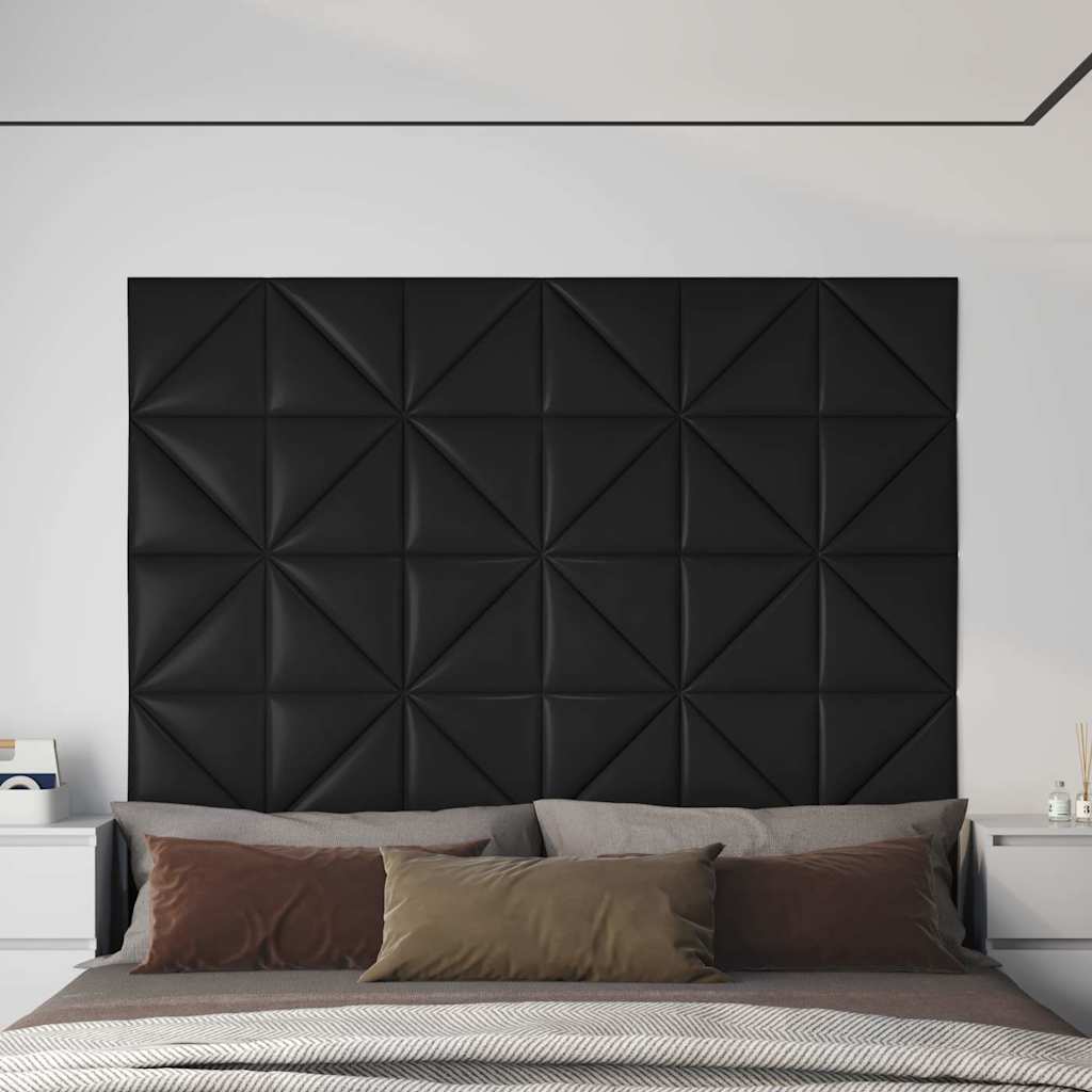 Πάνελ Τοίχου 12 τεμ. Μαύρα 30 x 30 εκ. 0,54 μ² Συνθετικό Δέρμα