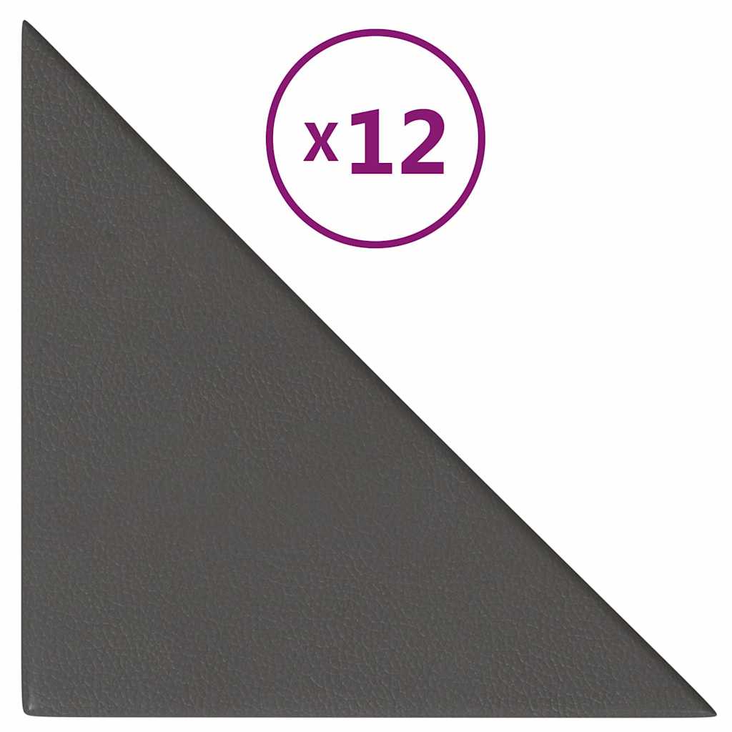 Πάνελ Τοίχου 12 τεμ. Γκρι 30 x 30 εκ. 0,54 μ² Συνθετικό Δέρμα