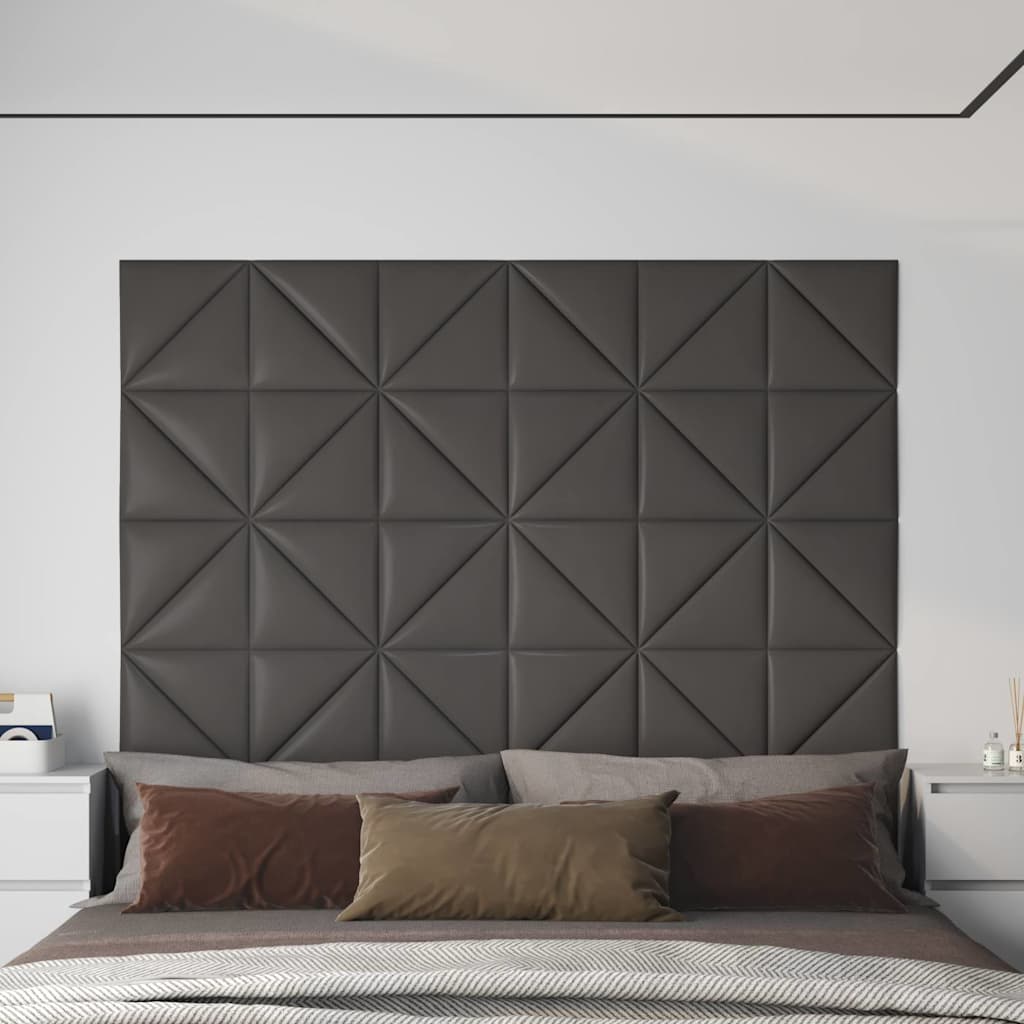 Πάνελ Τοίχου 12 τεμ. Γκρι 30 x 30 εκ. 0,54 μ² Συνθετικό Δέρμα