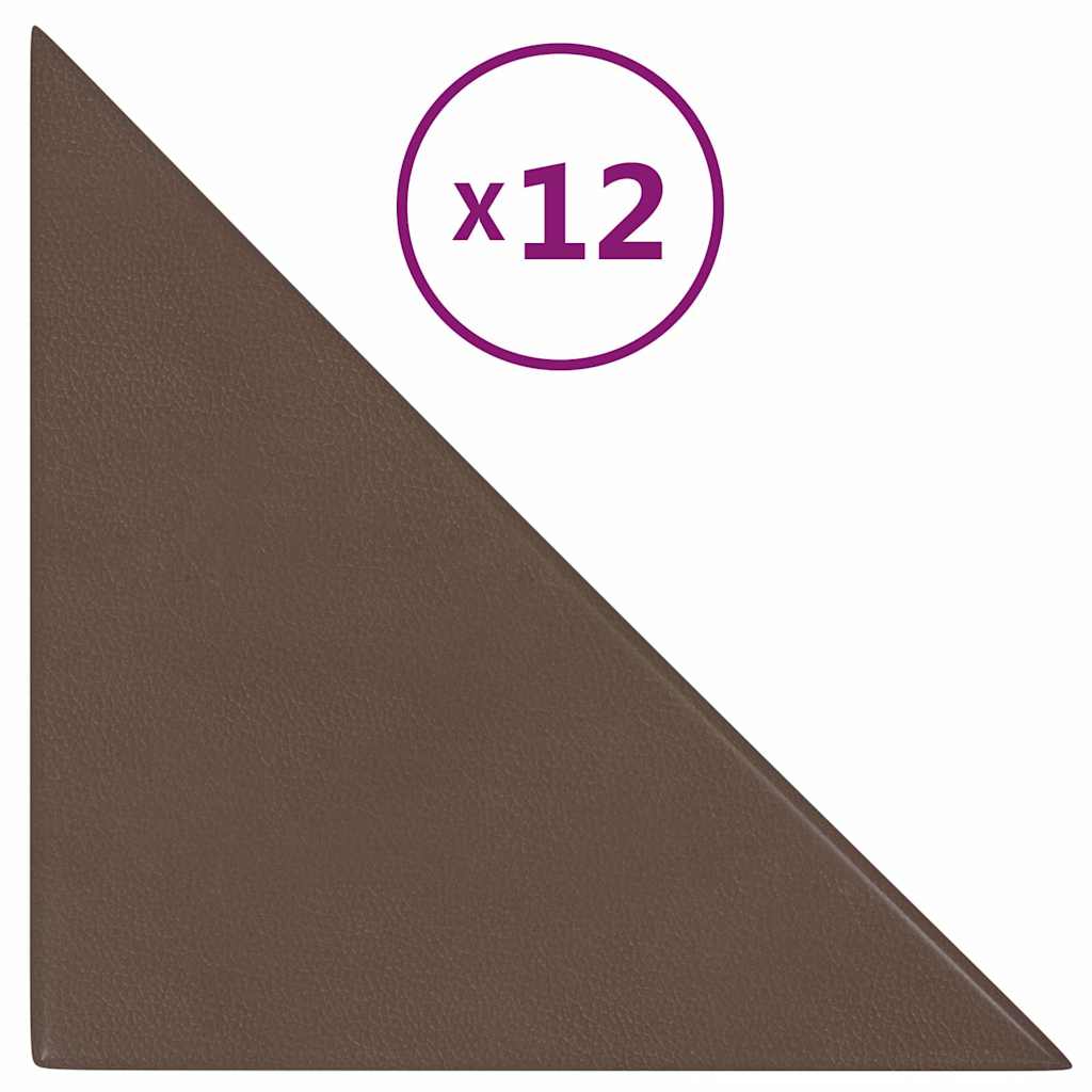 Πάνελ Τοίχου 12 τεμ. Καφέ 30 x 30 εκ. 0,54 μ² Συνθετικό Δέρμα - Pakobazaar