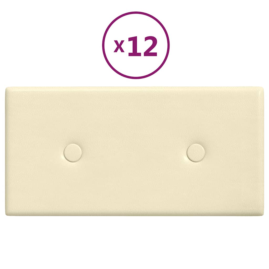 Πάνελ Τοίχου 12 τεμ. Κρεμ 30 x 15 εκ. 0,54 μ² Συνθετικό Δέρμα
