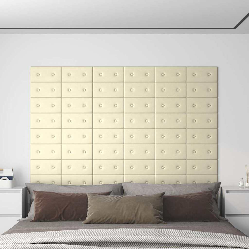 Πάνελ Τοίχου 12 τεμ. Κρεμ 30 x 15 εκ. 0,54 μ² Συνθετικό Δέρμα