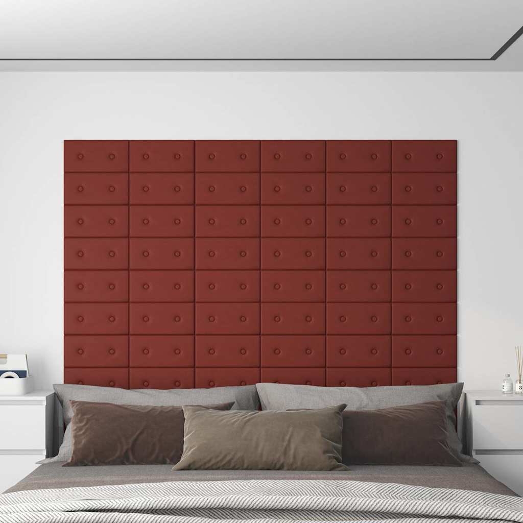 Πάνελ Τοίχου 12 τεμ. Μπορντό 30x15 εκ. 0,54 μ² Συνθετικό Δέρμα