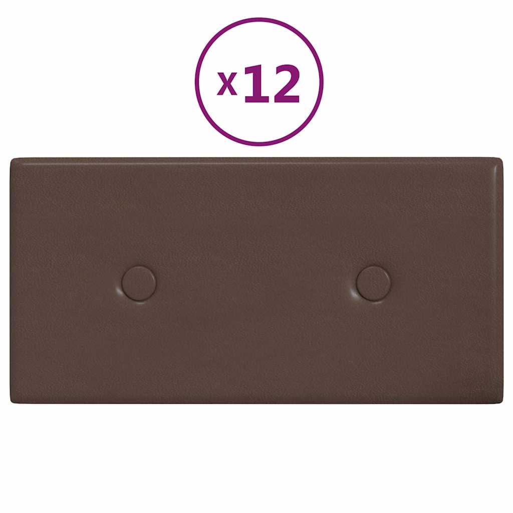Πάνελ Τοίχου 12 τεμ. Καφέ 30 x 15 εκ. 0,54 μ² Συνθετικό Δέρμα