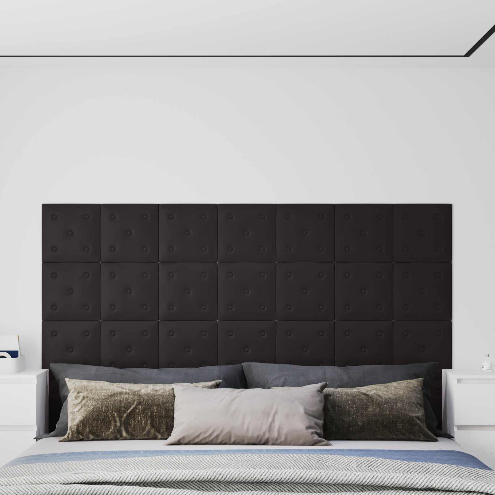 Κεφαλάρι Τοίχου 12 pcs Μαύρο 30 x 30 cm Τεχνητό Δέρμα - Pakobazaar