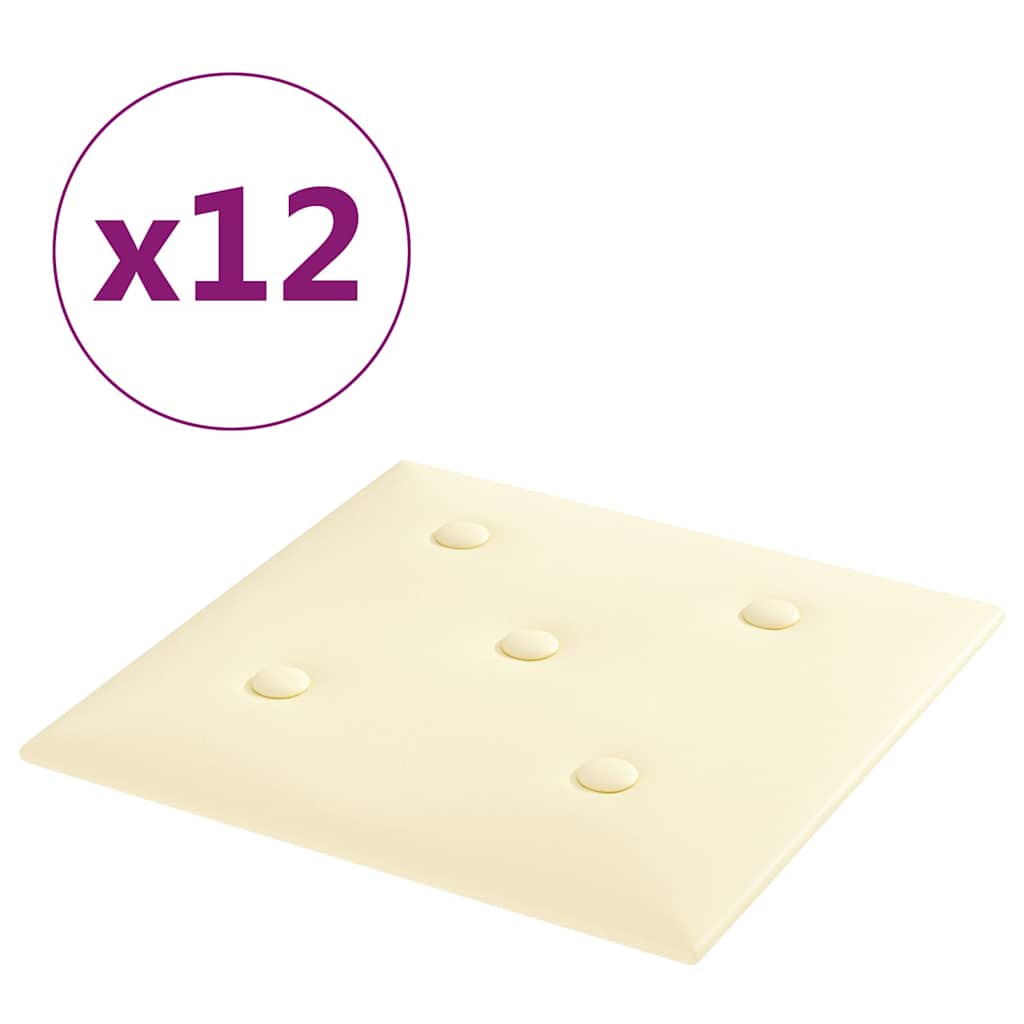 Πάνελ Τοίχου 12 τεμ. Κρεμ 30 x 30 εκ. 1,08 μ² Συνθετικό Δέρμα