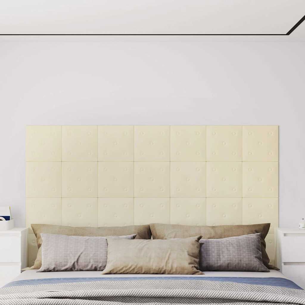Πάνελ Τοίχου 12 τεμ. Κρεμ 30 x 30 εκ. 1,08 μ² Συνθετικό Δέρμα