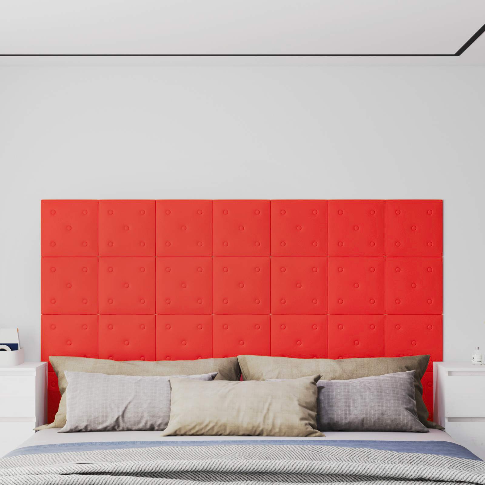 Κεφαλάρι Τοίχου 12 pcs Κόκκινο 30 x 30 cm Τεχνητό Δέρμα - Pakobazaar
