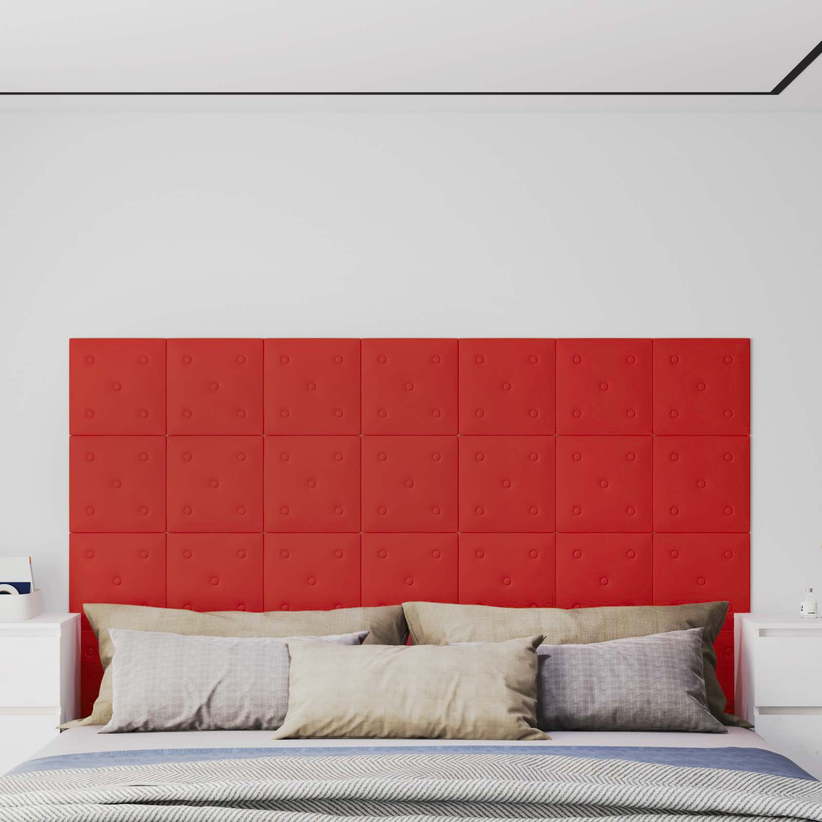 Κεφαλάρι Τοίχου 12 pcs Κόκκινο 30 x 30 cm Τεχνητό Δέρμα - Pakobazaar