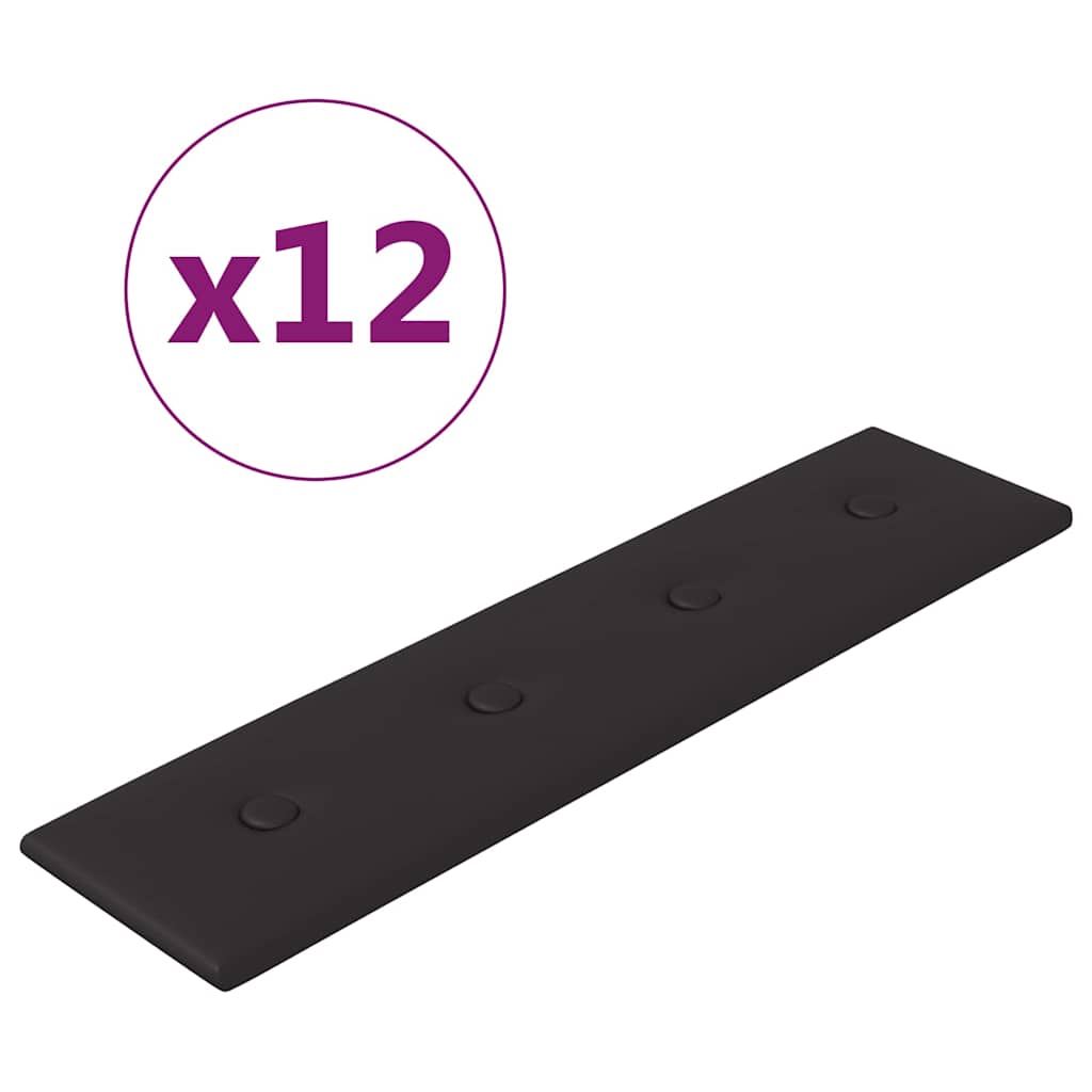 Πάνελ Τοίχου 12 τεμ. Μαύρα 60x15 εκ. 1,08 μ² Συνθετικό Δέρμα