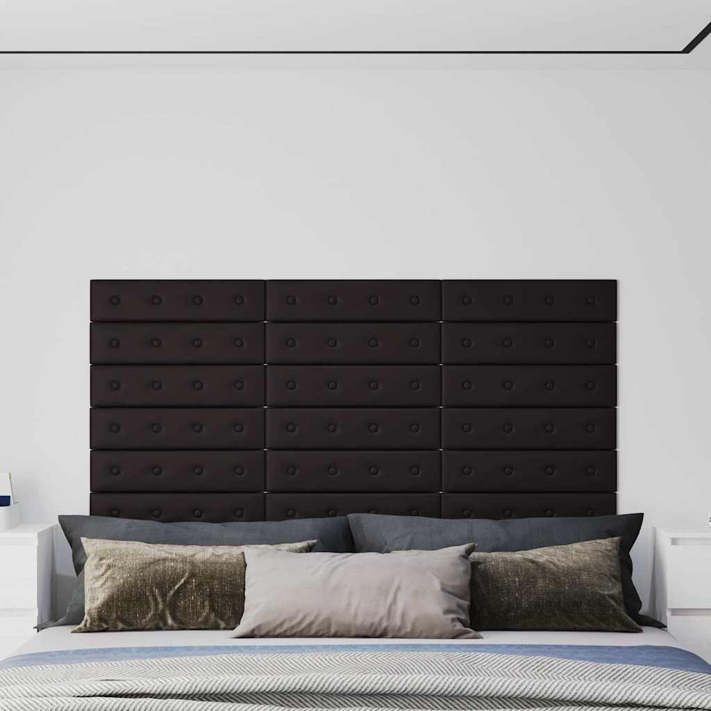 Πάνελ Τοίχου 12 τεμ. Μαύρα 60x15 εκ. 1,08 μ² Συνθετικό Δέρμα