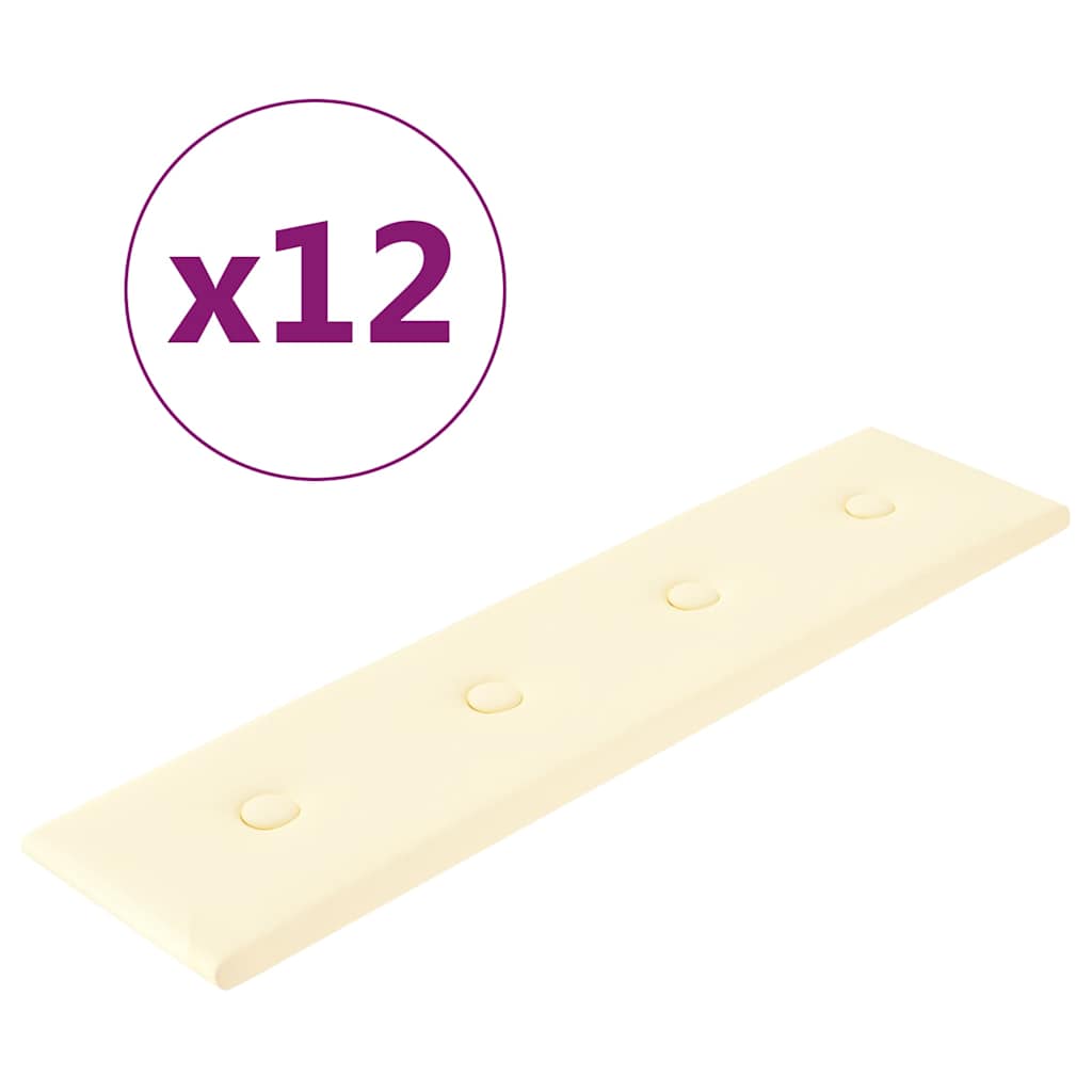 Πάνελ Τοίχου 12 τεμ. Κρεμ 60x15 εκ. 1,08 μ² Συνθετικό Δέρμα