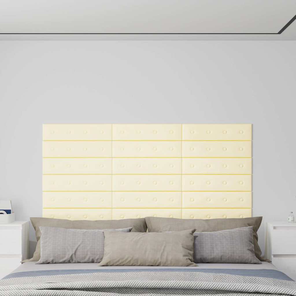 Πάνελ Τοίχου 12 τεμ. Κρεμ 60x15 εκ. 1,08 μ² Συνθετικό Δέρμα
