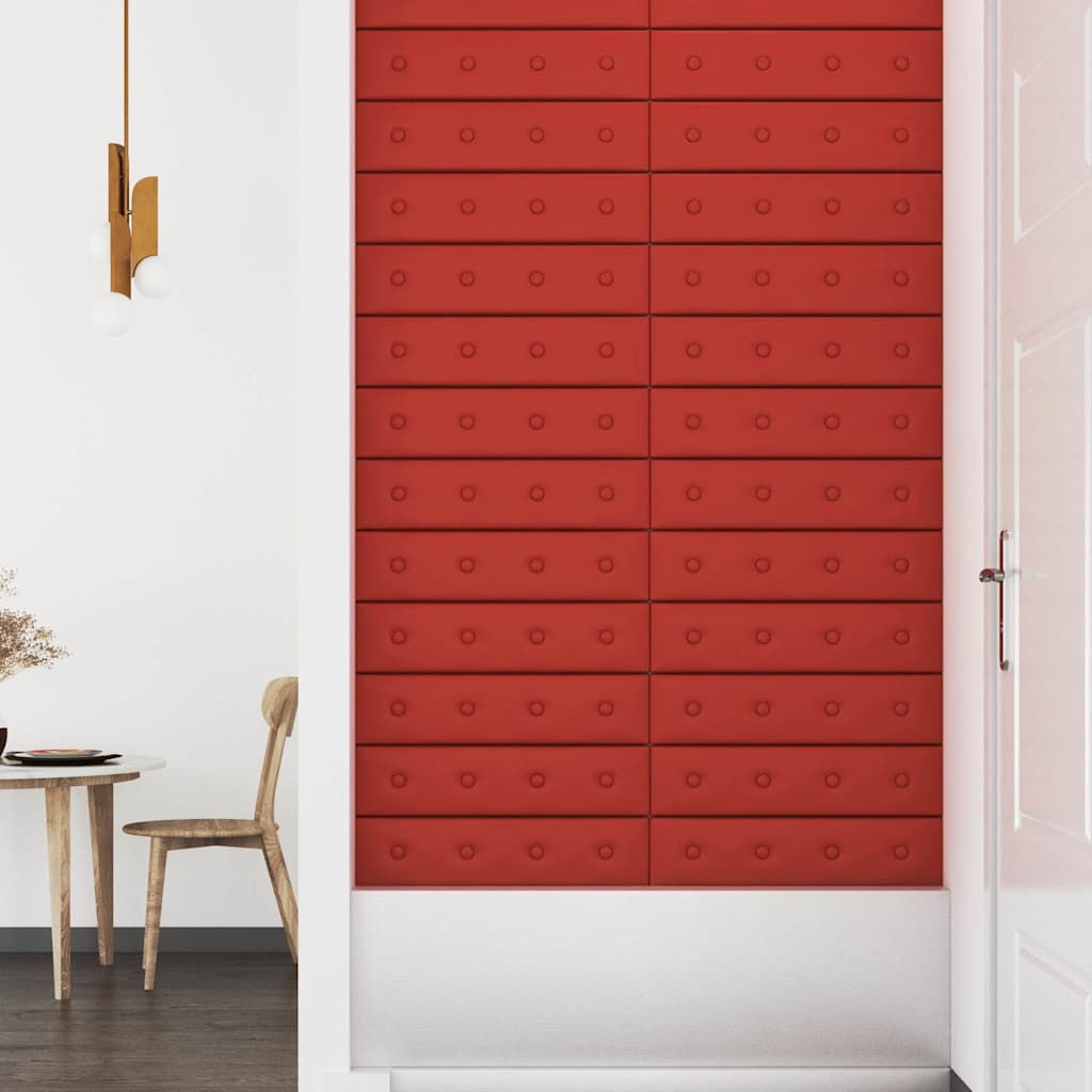 Πάνελ Τοίχου 12 τεμ. Μπορντό 60x15 εκ. 1,08 μ² Συνθ. Δέρμα