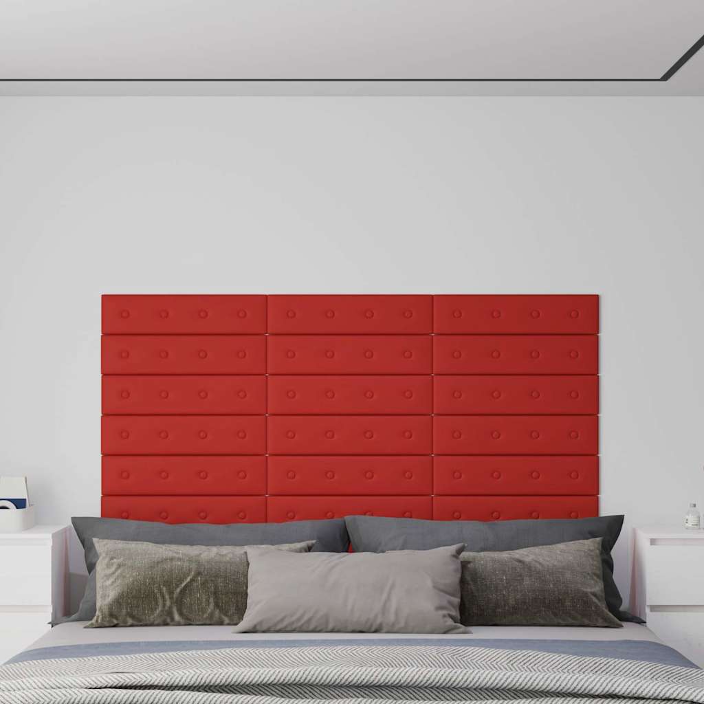 Πάνελ Τοίχου 12 τεμ. Μπορντό 60x15 εκ. 1,08 μ² Συνθ. Δέρμα