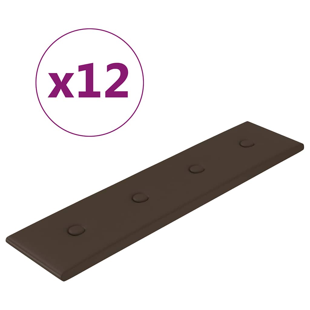 Πάνελ Τοίχου 12 τεμ. καφέ 60 x 15 εκ. 1,08 μ² Συνθετικό Δέρμα - Pakobazaar