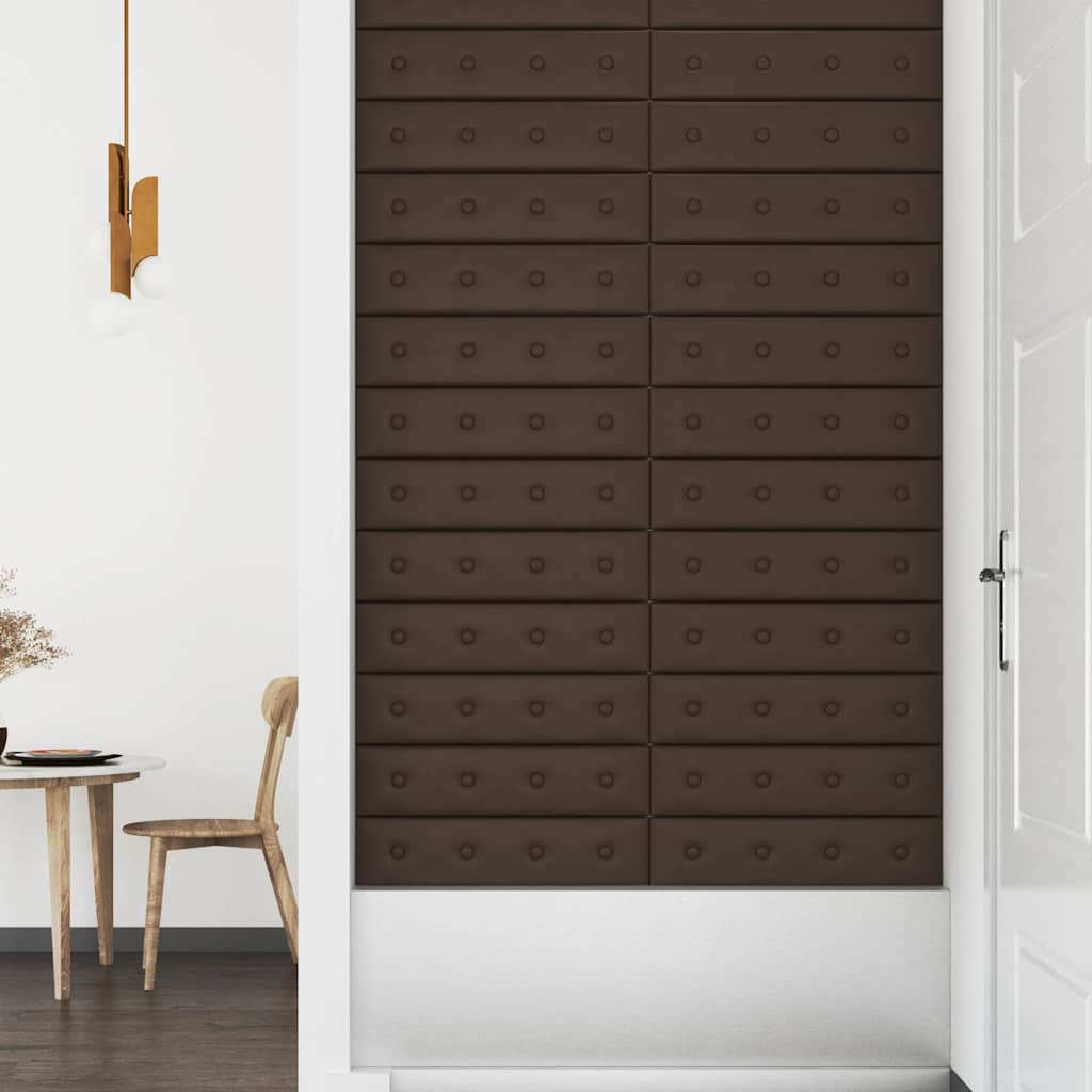 Πάνελ Τοίχου 12 τεμ. καφέ 60 x 15 εκ. 1,08 μ² Συνθετικό Δέρμα - Pakobazaar