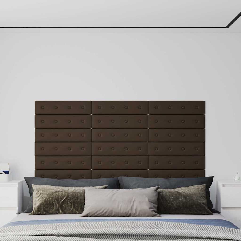 Πάνελ Τοίχου 12 τεμ. καφέ 60 x 15 εκ. 1,08 μ² Συνθετικό Δέρμα - Pakobazaar