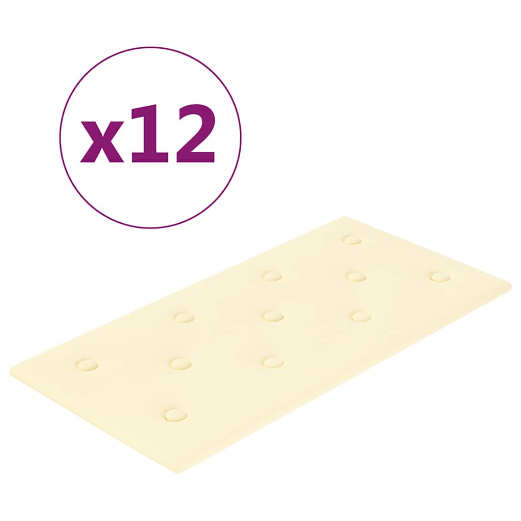 Πάνελ Τοίχου 12 τεμ. Κρεμ 60 x 30 εκ. 2,16 μ² Συνθετικό Δέρμα
