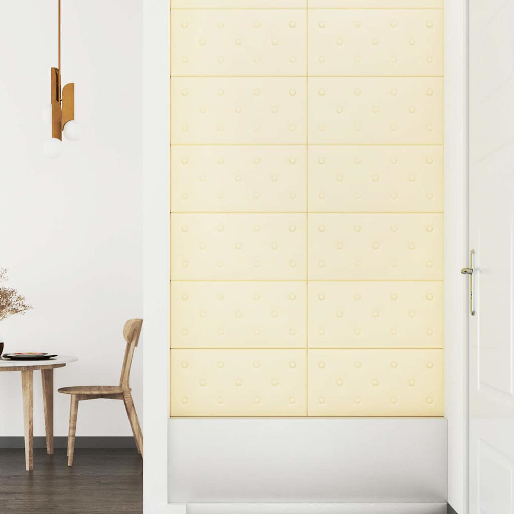 Πάνελ Τοίχου 12 τεμ. Κρεμ 60 x 30 εκ. 2,16 μ² Συνθετικό Δέρμα