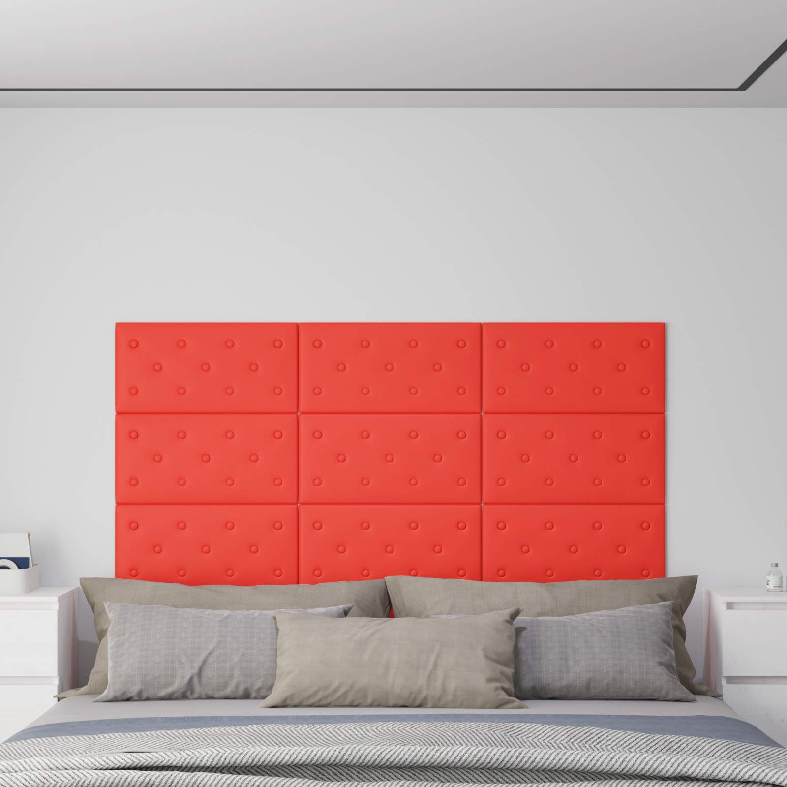 Κεφαλάρι Τοίχου 12 pcs Κόκκινο 60 x 30 cm Τεχνητό Δέρμα - Pakobazaar
