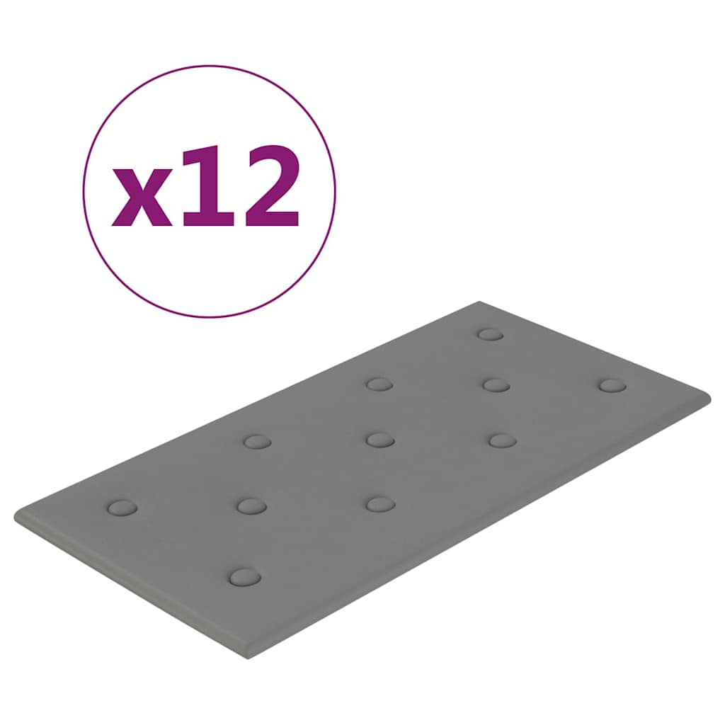 Πάνελ Τοίχου 12 τεμ. Γκρι 60 x 30 εκ. 2,16 μ² Συνθετικό Δέρμα