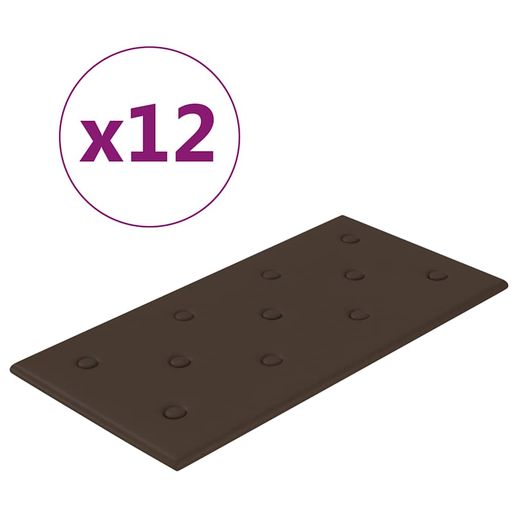 Πάνελ Τοίχου 12 τεμ. Καφέ 60 x 30 εκ. 2,16 μ² Συνθετικό Δέρμα