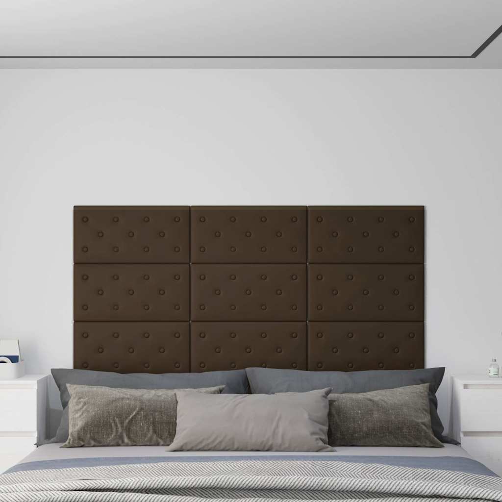 Πάνελ Τοίχου 12 τεμ. Καφέ 60 x 30 εκ. 2,16 μ² Συνθετικό Δέρμα