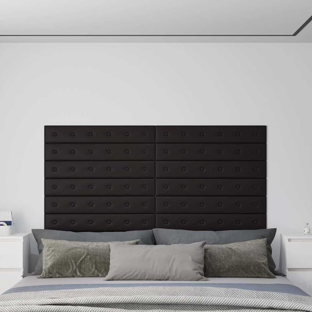 Πάνελ Τοίχου 12 τεμ. Μαύρα 90 x 15 εκ. 1,62 μ² Συνθετικό Δέρμα - Pakobazaar