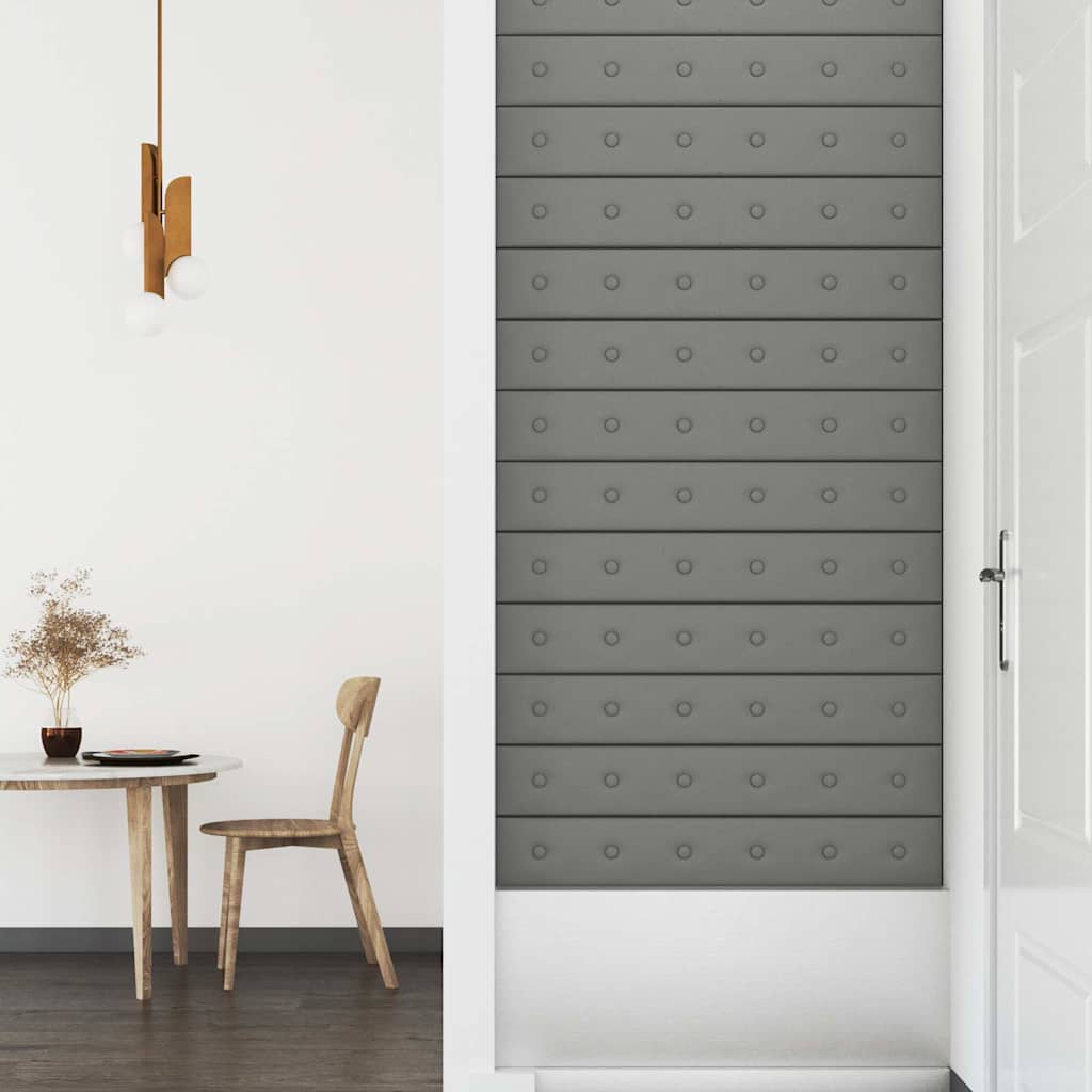 Πάνελ Τοίχου 12 τεμ. Γκρι 90 x 15 εκ. 1,62 μ² Συνθετικό Δέρμα