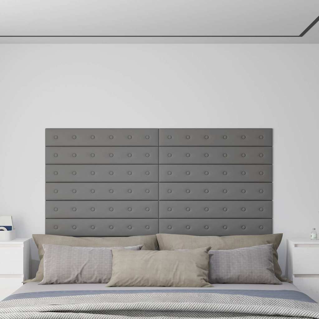 Πάνελ Τοίχου 12 τεμ. Γκρι 90 x 15 εκ. 1,62 μ² Συνθετικό Δέρμα