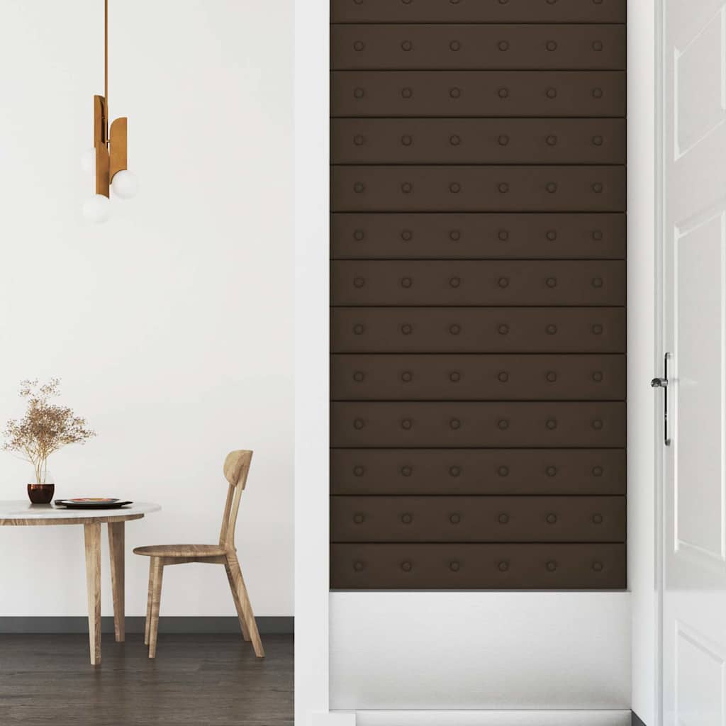 Πάνελ Τοίχου 12 τεμ. Καφέ 90 x 15 εκ. 1,62 μ² Συνθετικό Δέρμα