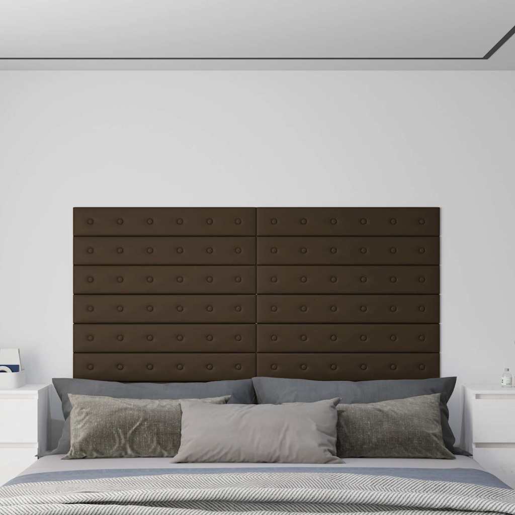 Πάνελ Τοίχου 12 τεμ. Καφέ 90 x 15 εκ. 1,62 μ² Συνθετικό Δέρμα