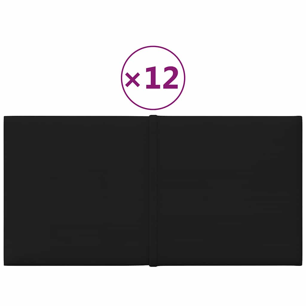 Πάνελ Τοίχου 12 τεμ. Μαύρα 30 x 15 εκ. 0,54 μ² Υφασμάτινα - Pakobazaar