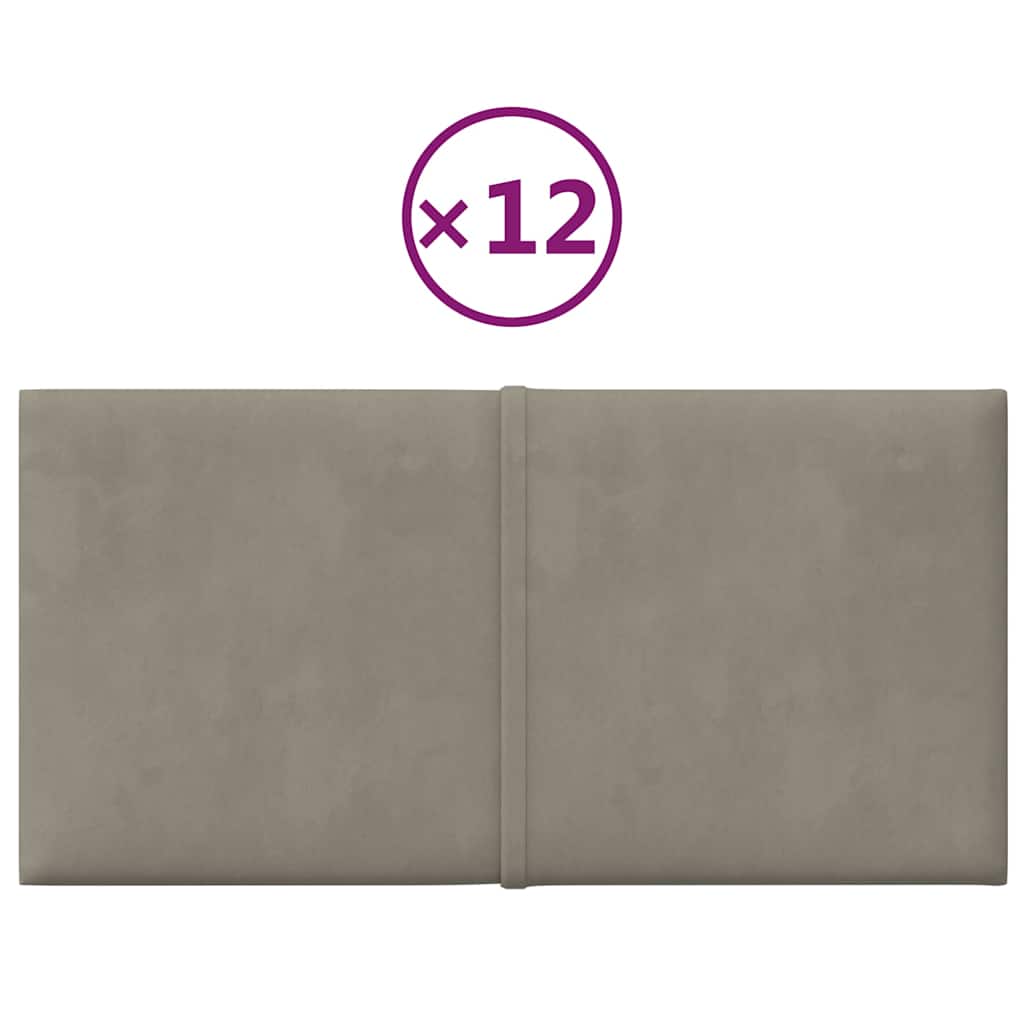 Πάνελ Τοίχου 12 τεμ. Ανοιχτό Γκρι 30x15 εκ. 0,54 μ² Βελούδινα - Pakobazaar