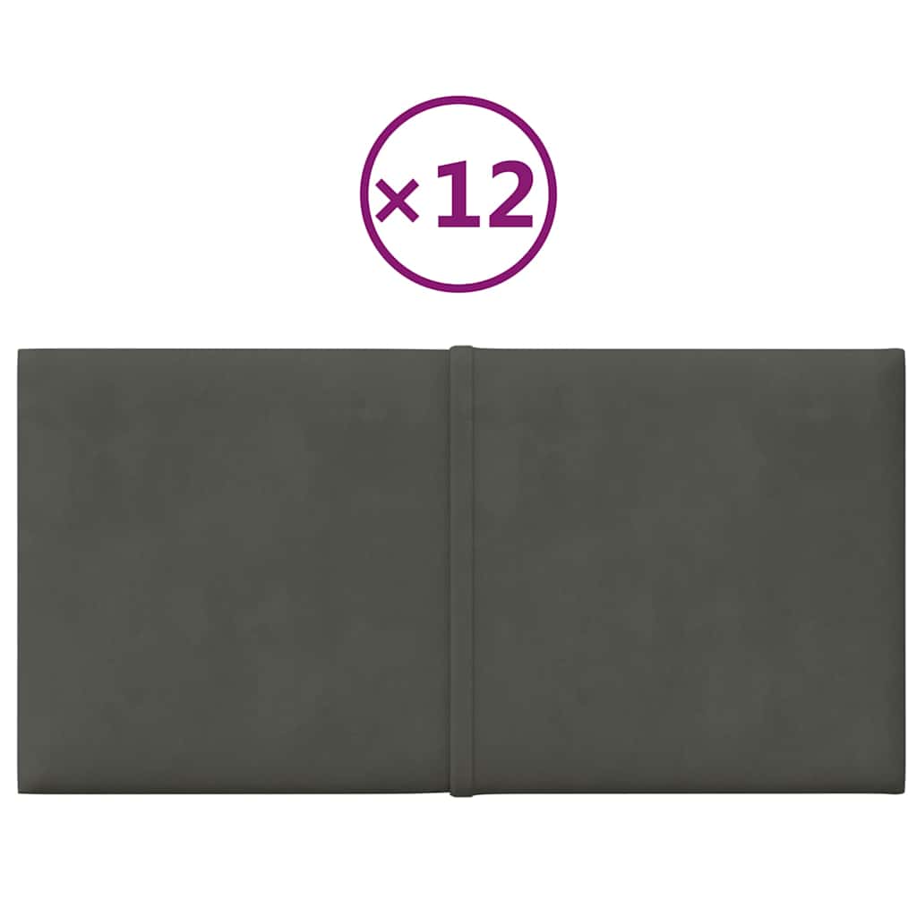 Πάνελ Τοίχου 12 τεμ. Σκούρο γκρι 30x15 εκ. 0,54 μ² Βελούδινα - Pakobazaar