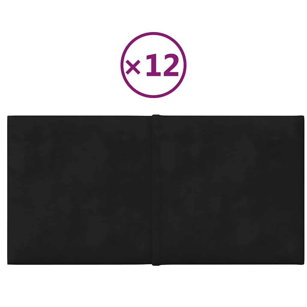 Πάνελ Τοίχου 12 τεμ. Μαύρο 30 x 15 εκ. 0,54 μ² Βελούδινα