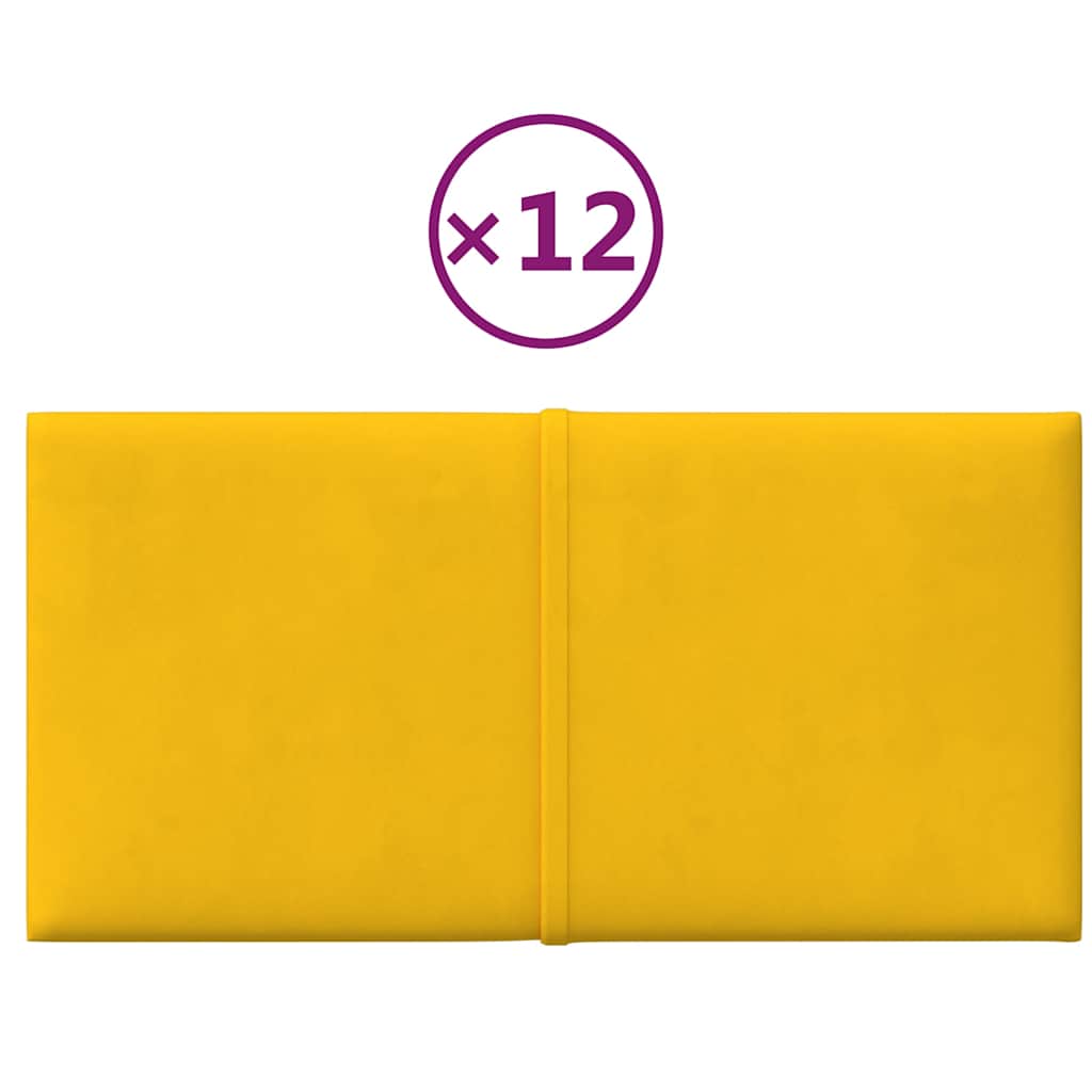 Πάνελ Τοίχου 12 τεμ. Κίτρινα 30 x 15 εκ. 0,54 μ² Βελούδινα