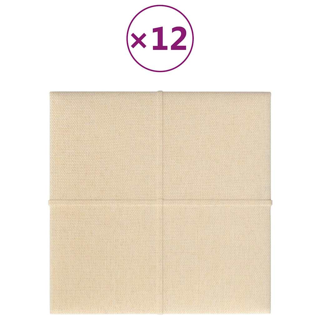 Πάνελ Τοίχου 12 τεμ. Κρεμ 30 x 30 εκ. 1,08 μ² Υφασμάτινα
