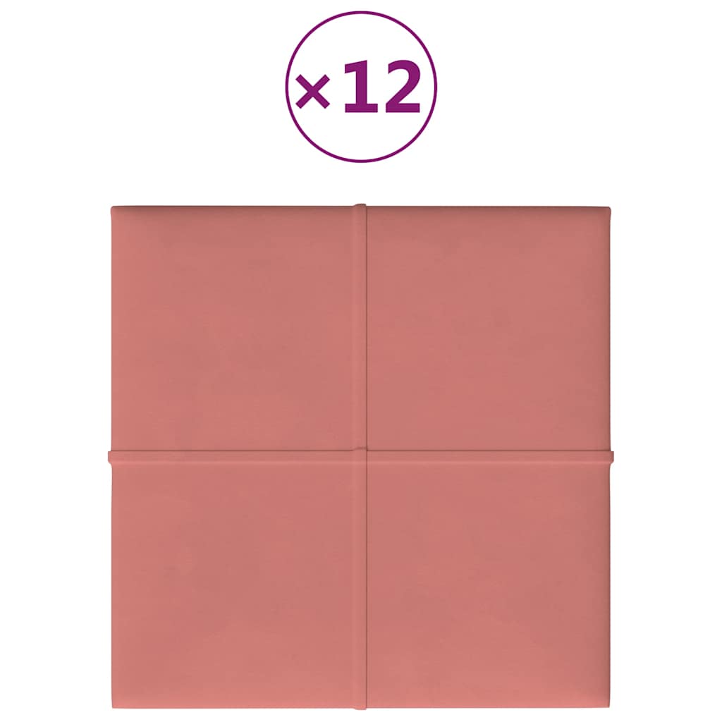 Πάνελ Τοίχου 12 τεμ. Ροζ 30 x 30 εκ. 1,08 μ² Βελούδινα - Pakobazaar