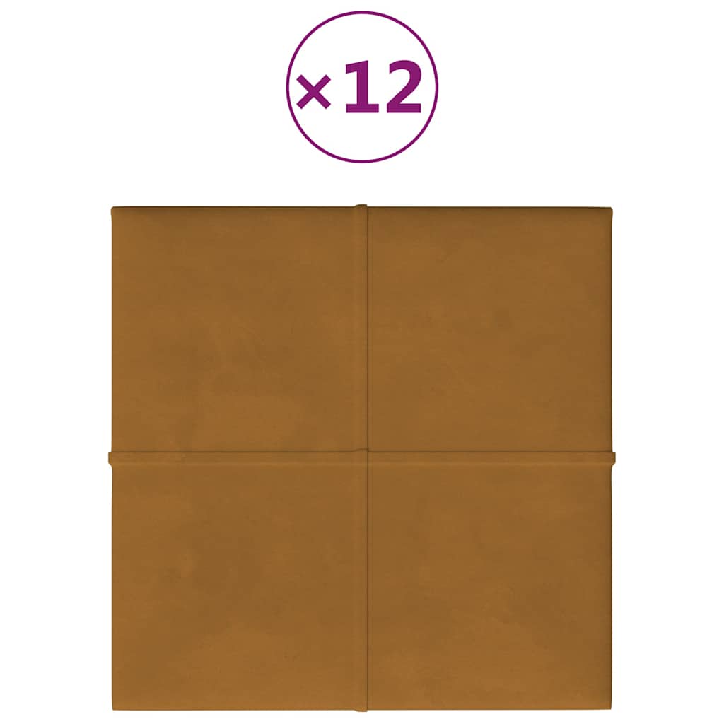 Πάνελ Τοίχου 12 τεμ. Καφέ 30 x 30 εκ. 1,08 μ² Βελούδινα