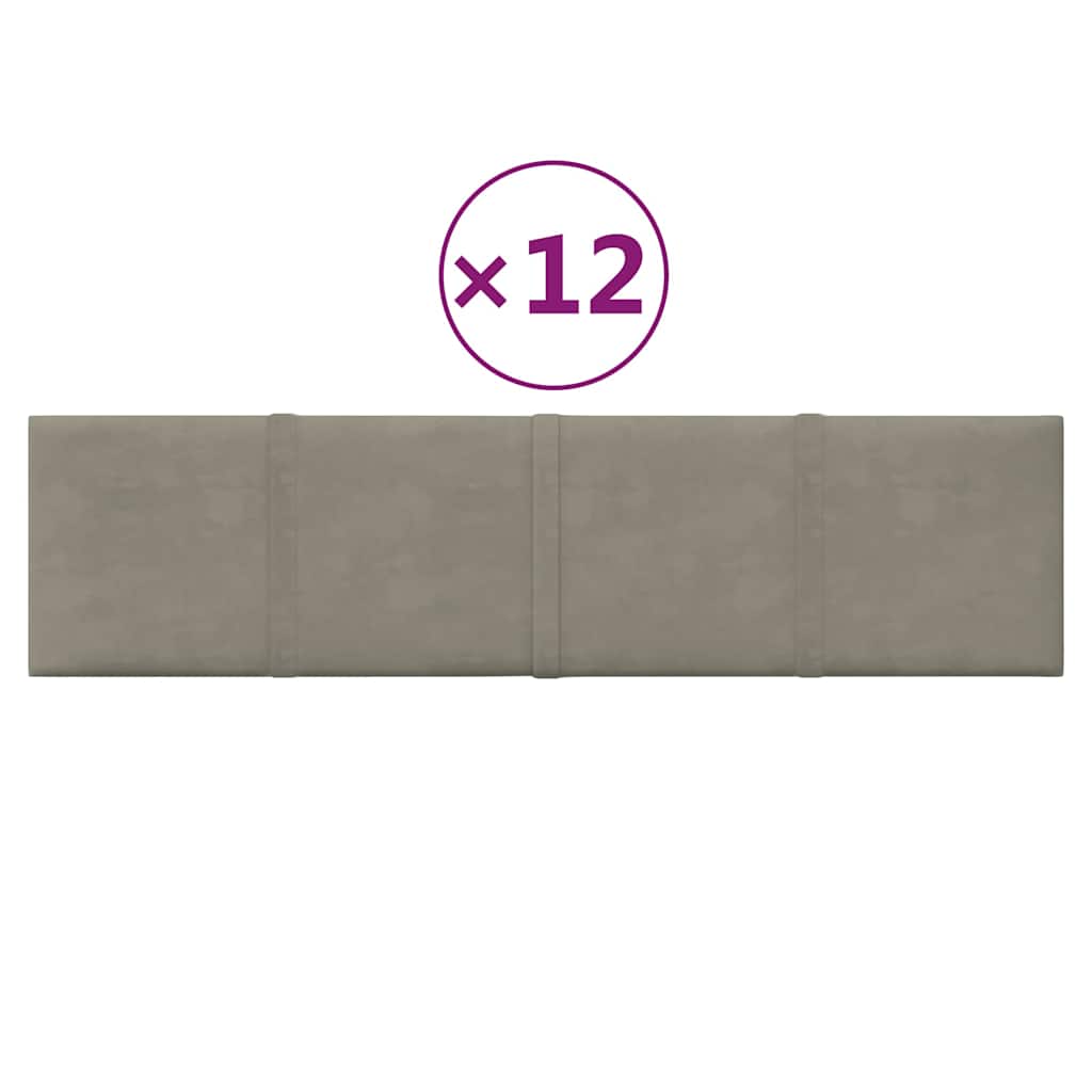 Πάνελ Τοίχου 12 τεμ. Ανοιχτό Γκρί 60x15 εκ. 1,08 μ² Βελούδο